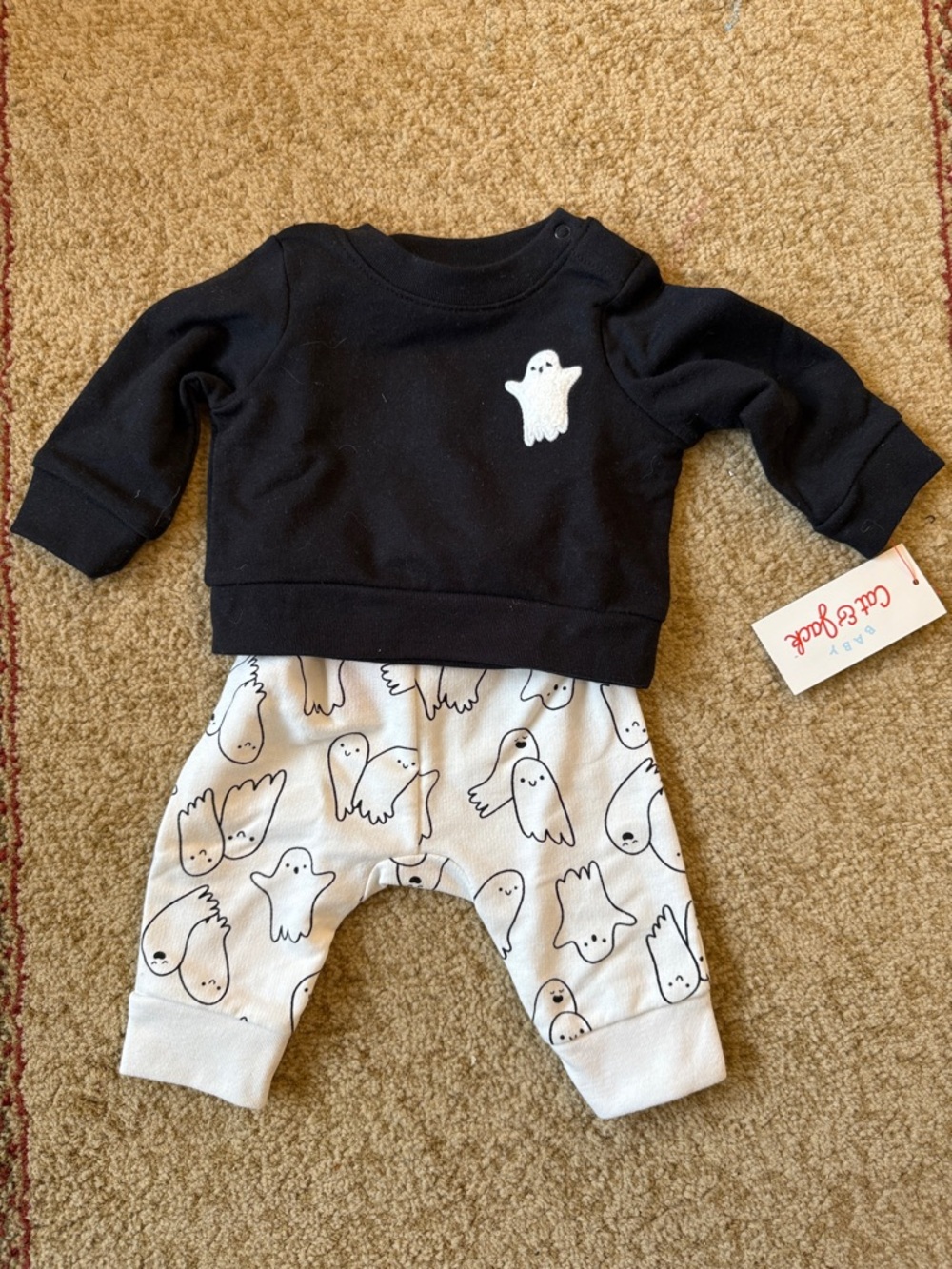 Cat & Jack Black Sweatshirt and White Ghost-Print Pants Set